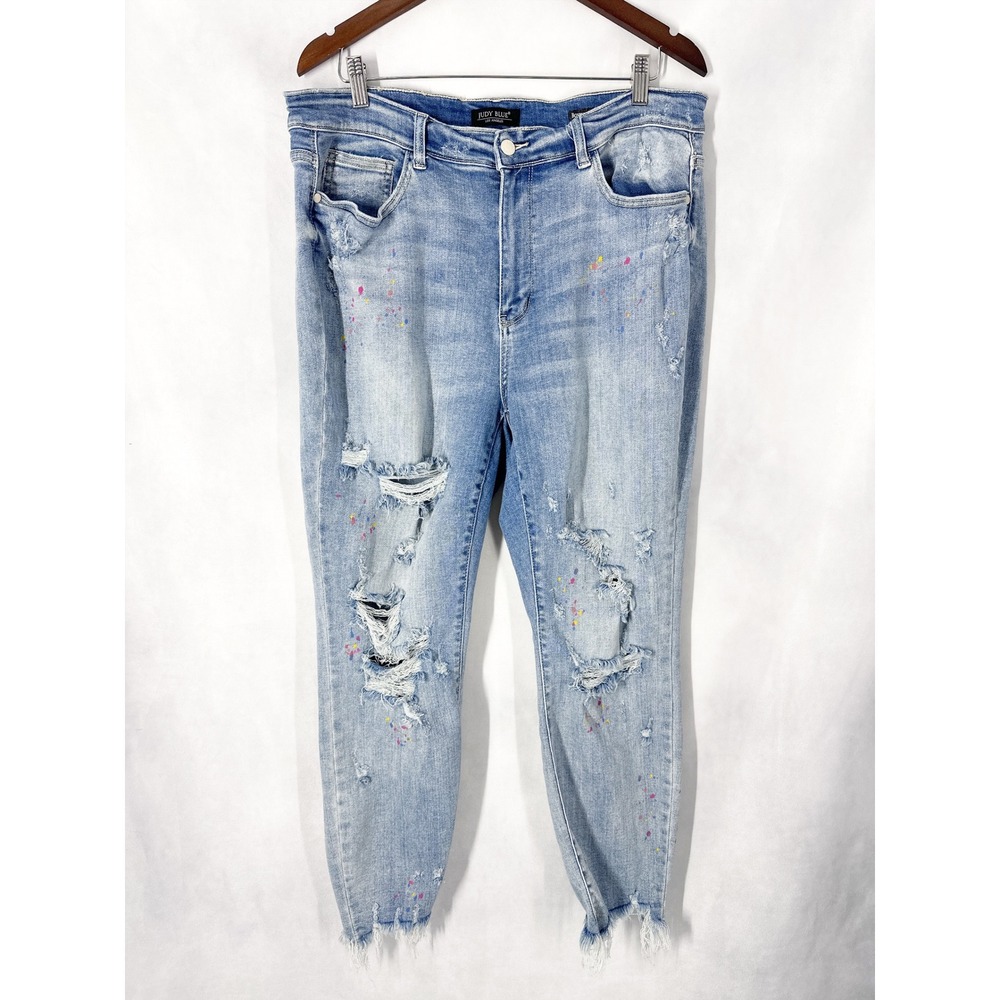 Judy Blue Confetti Paint Splatter Light Wash Boyfriend Jeans Women's Size 18W